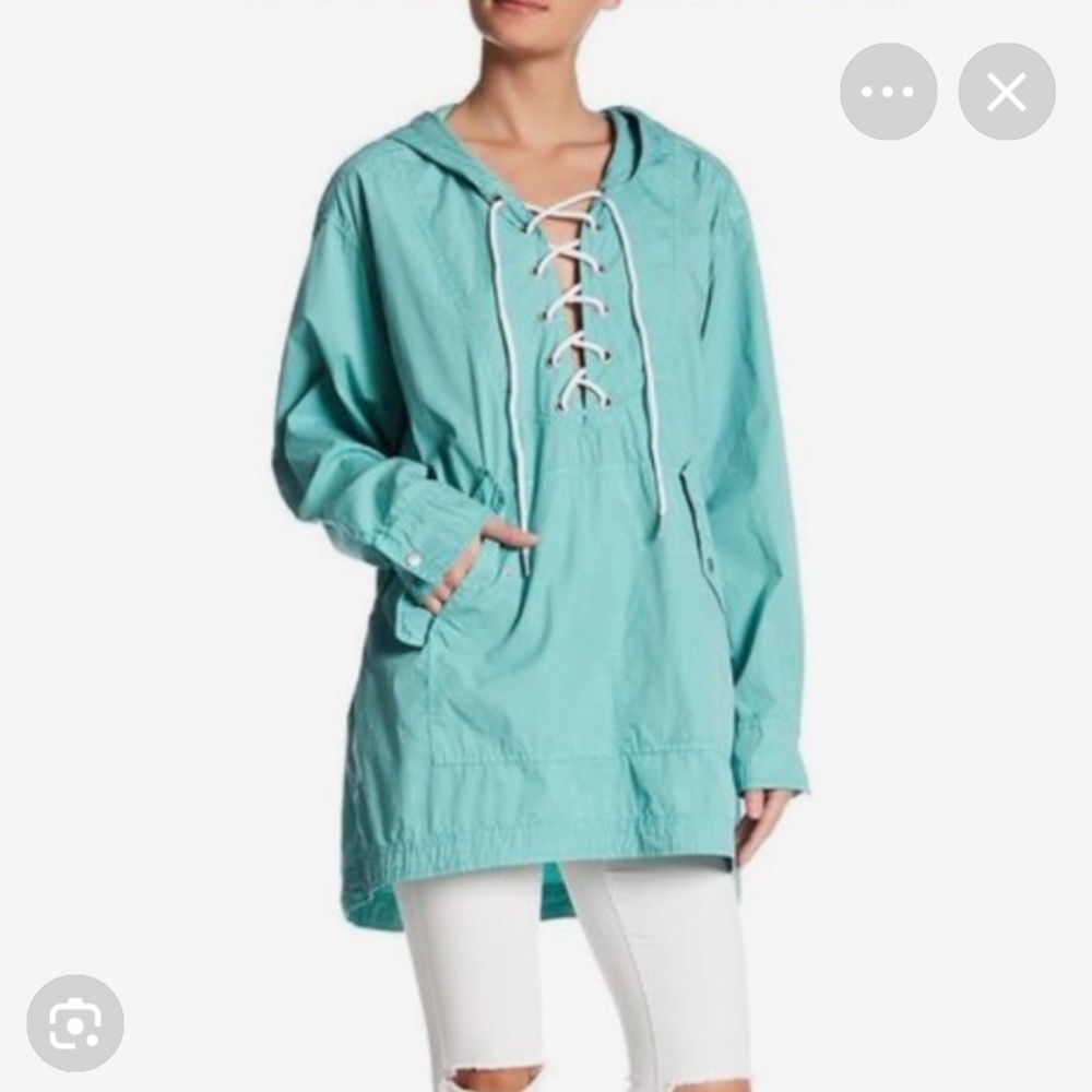 Free people NWT oversized hooded poplin lace up jacket sky XS/S